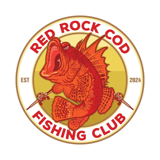 Vector red rock cod fish vector illustration perfect for fishing club logo and t shirt design