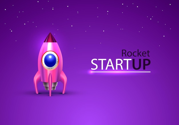 Red rocket start up space toy on the blue background. Vector illustration