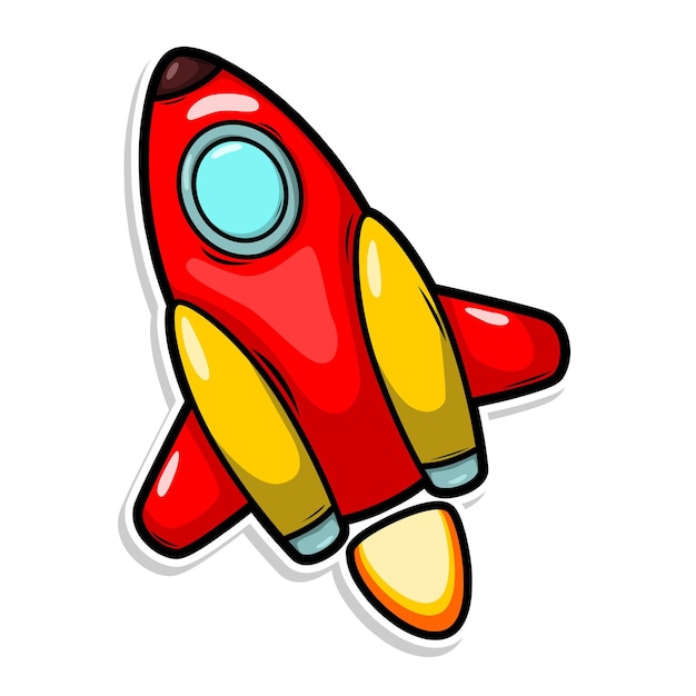 a red rocket with a blue circle on the bottom