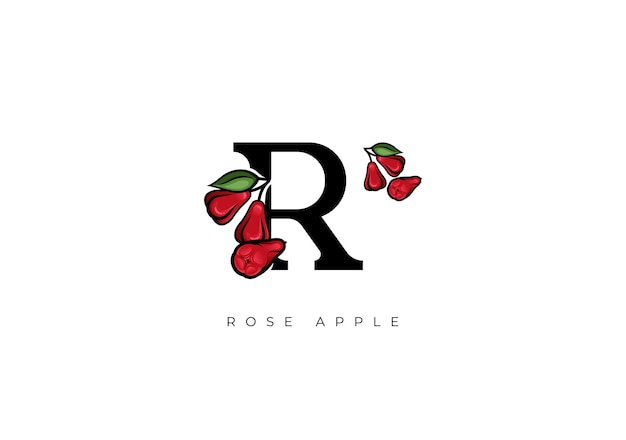 Red ROSE APPLE WATER APPLE FRUIT Vector Great combination of Rose Apple Fruit symbol with letter R