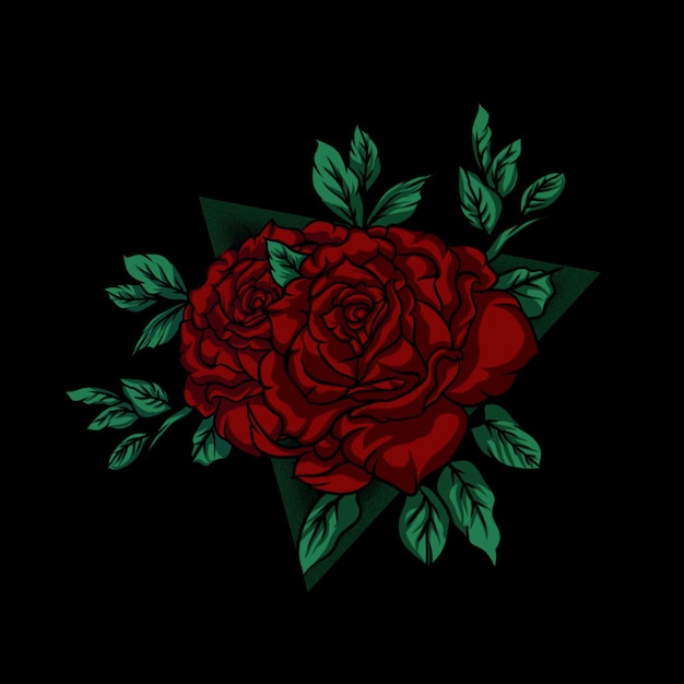 Vector red rose on black background