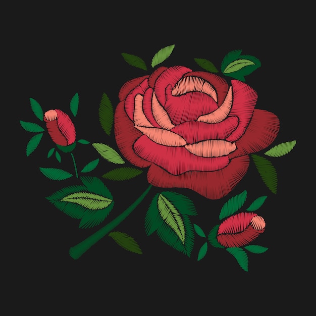 Красная роза вышивка на черном фоне