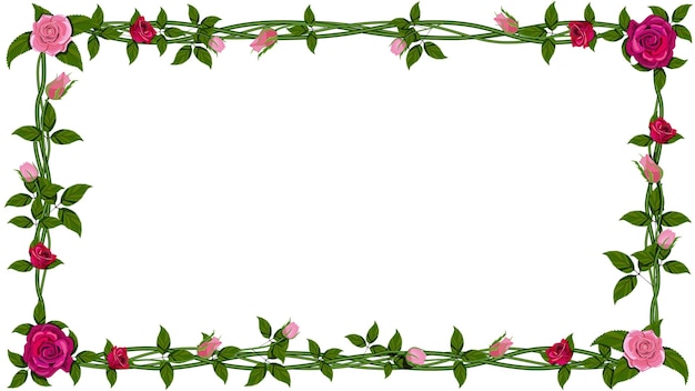 Vector red rose flower frame border isolated. vector illustration