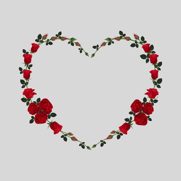 Vector red rose flower heart frames isolated