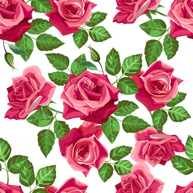 Red rose flower seamless pattern -vector