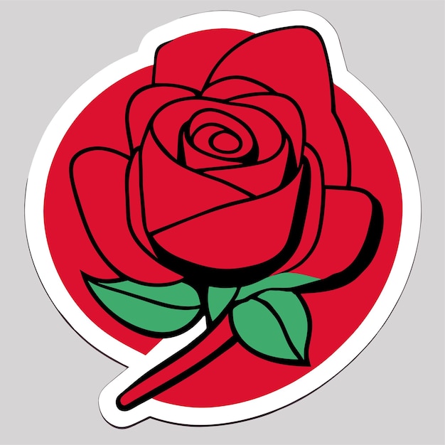 Vector red rose flower sticker print or red artistic rose