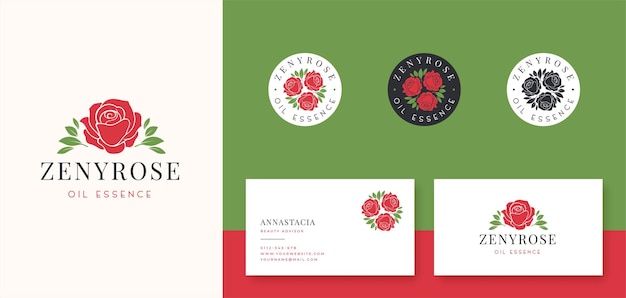 Logo e distintivo della rosa rossa con disegno del biglietto da visita