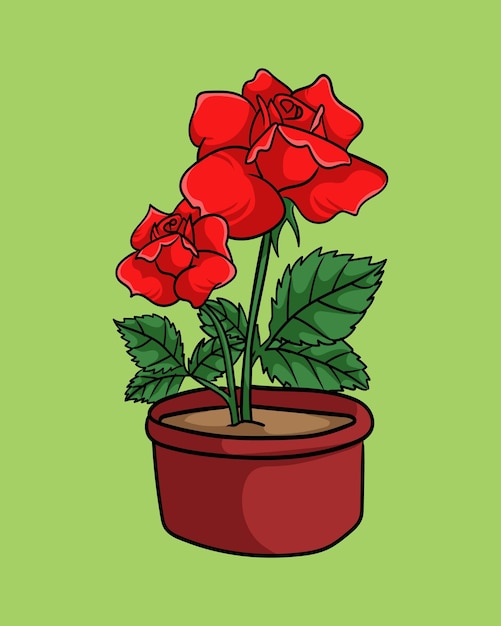 red rose in a pot vector illustration