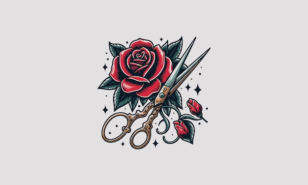 Vector red rose and scissors vector artwork design