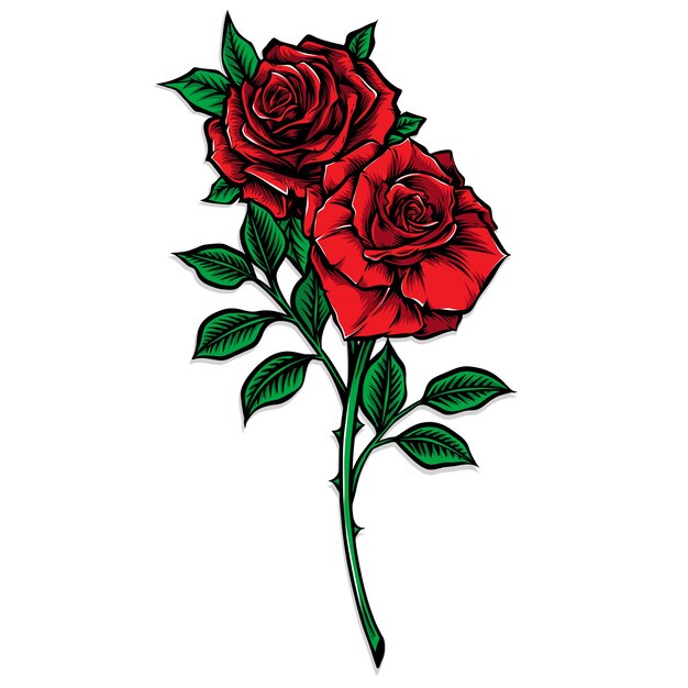 Red Rose Stem Vector Illustration