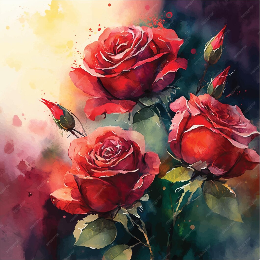 Premium Vector | Red rose watercolor illustration 3