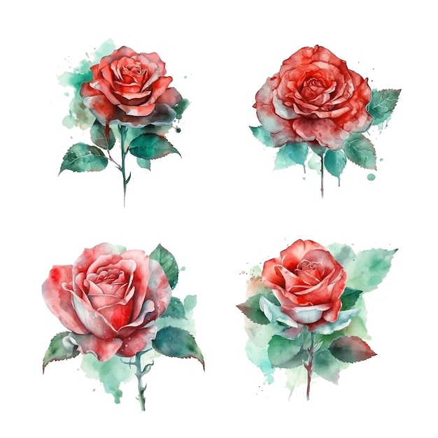 Red Rose watercolor paint collection