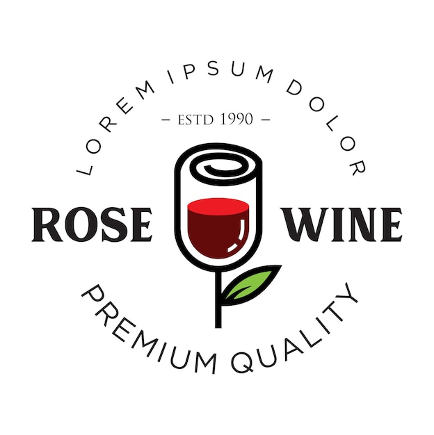 Red Rose Wine Logo Design Illustration