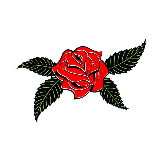 Vector red rose with black leaves on a white background