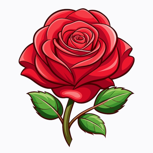 Vector a red rose with green leaves and a white background