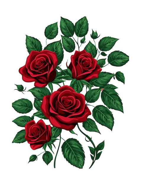 red rose with leaf vector