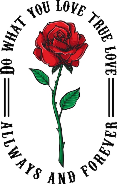 슬로건 프린트 디자인의 붉은 장미