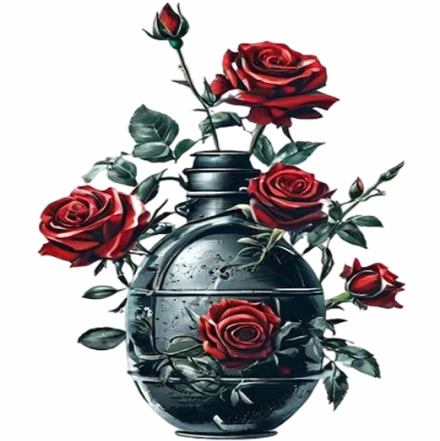 Rose rosse che fioriscono attraverso la granata che simboleggiano il concetto di guerra e pace illustrazione vettoriale