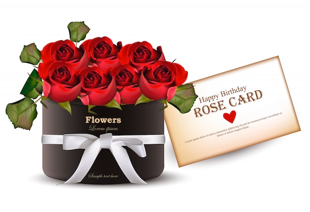 Vector red roses flowers bouquet card