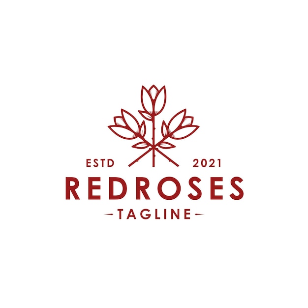 Vettore modello di logo di vettore di rose rosse isolato su bianco