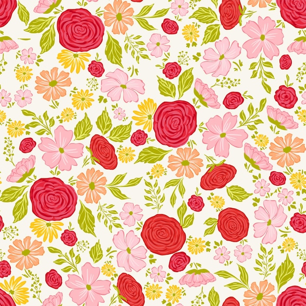 Red Roses and Wild Flower Pattern