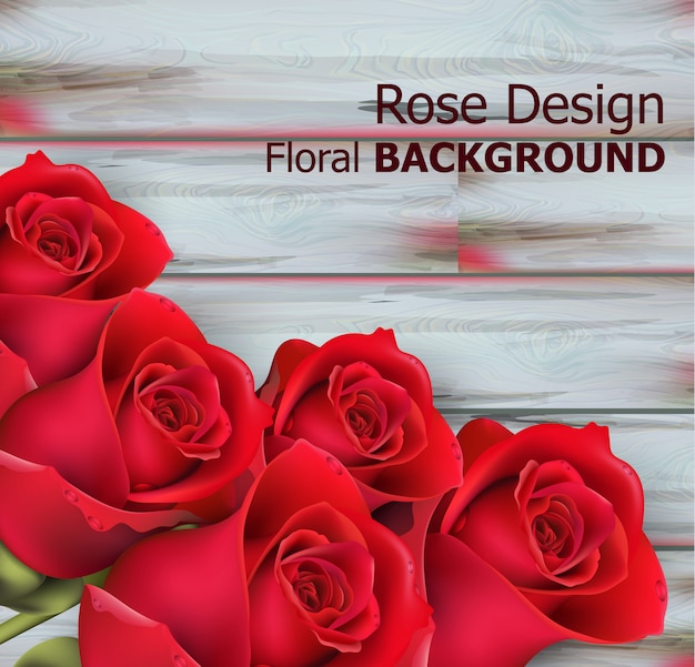 Vector red roses on wooden background