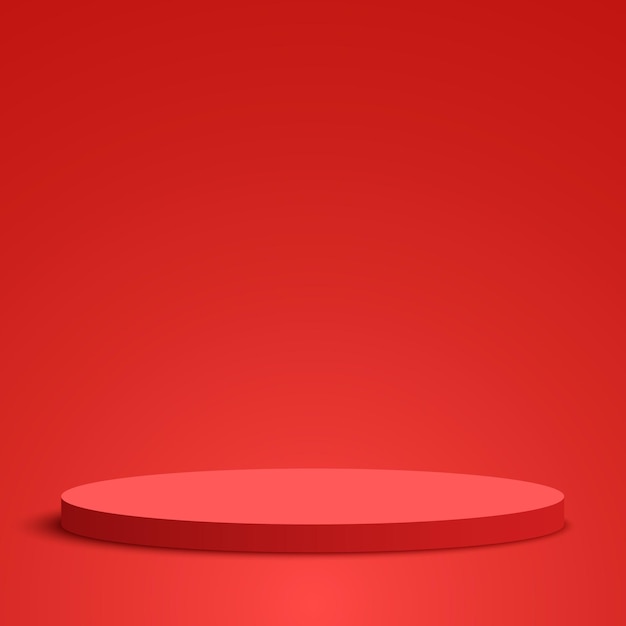 Red round podium Blank pedestal Scene Vector illustration