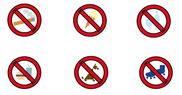 red round prohibition signs on white background