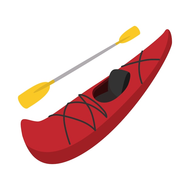 Vector red rubber boat with rowing oar cartoon icon lifesaving boat on a white