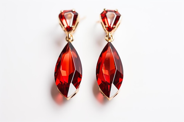 Vector red ruby earrings on white background