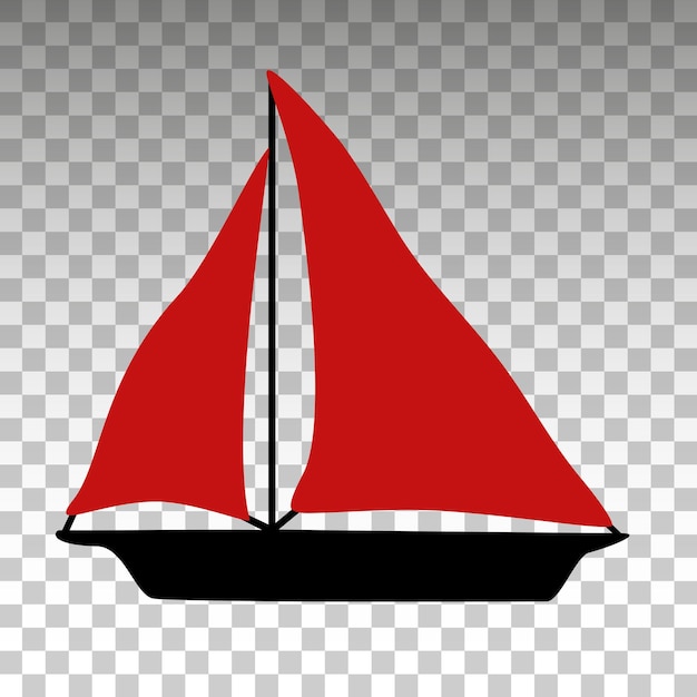 Красная парусная лодка без фона в минималистическом стиле