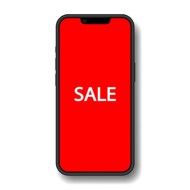 Красный баннер распродажи на экране телефона Продвижение в социальных сетях Реклама на дисплее смартфона