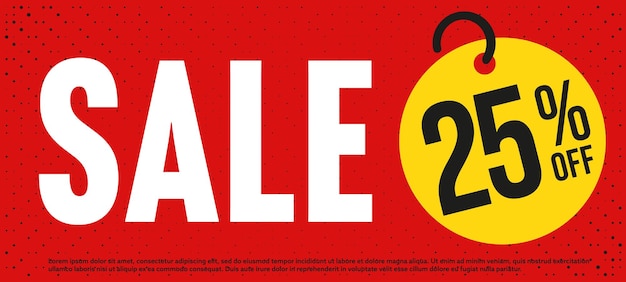 Red sale banner with 25 percent off price tag