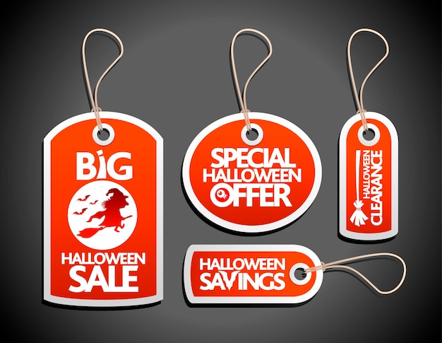 Red Sale Halloween Tags Set with witch