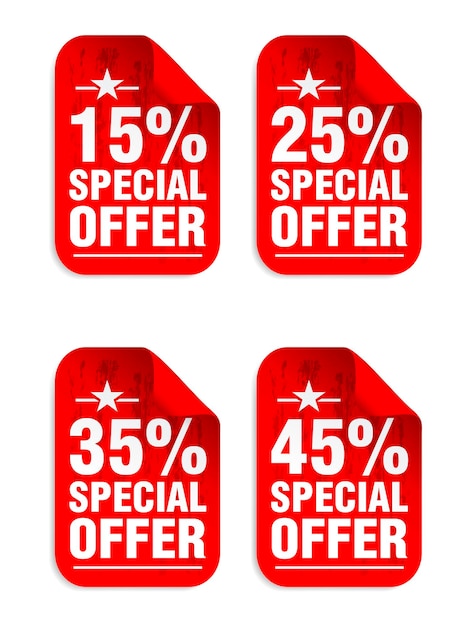 Red sale stickers special offer 15 25 35 45 off