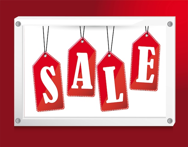 Vector red sale tags over banner vector illustration