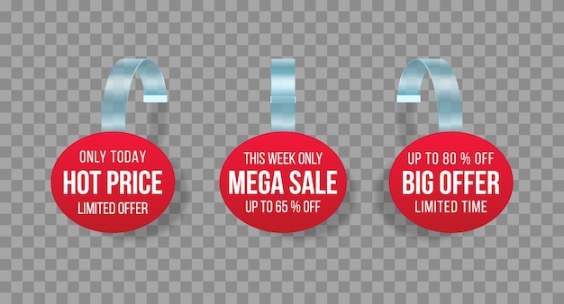 Red sales tags wobblers with text.