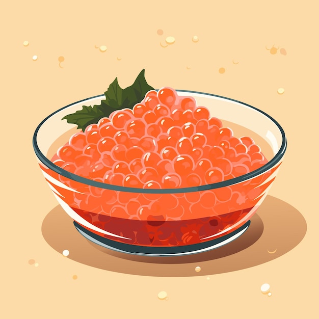 碗の中の赤いサーモンのキャビア 魚の卵 健康的な豪華な美味しさ ベクトルイラスト