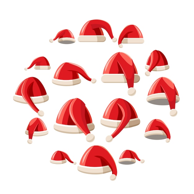 Icone rosse del cappello di santa claus messe, stile del fumetto