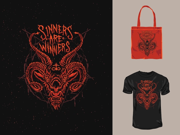 Vector the red satanic demon t-shirt and tote bag illustration