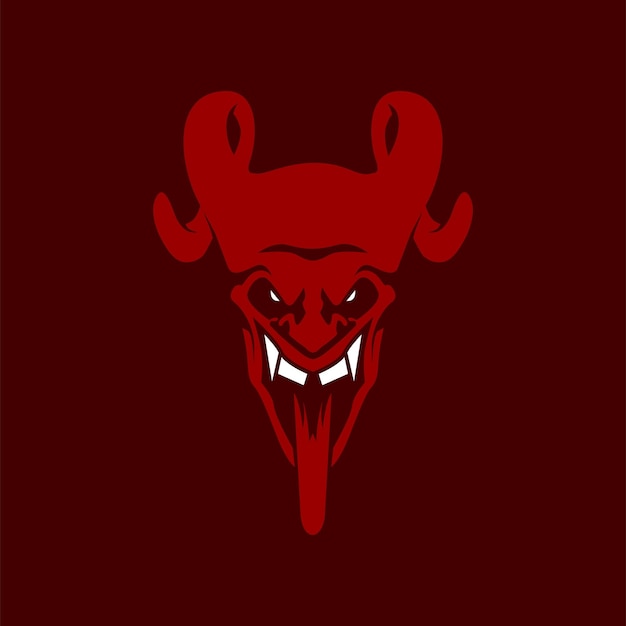 Red scary horned devil head sticking her tongue out stock vector