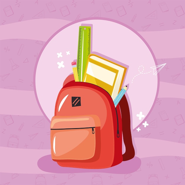 Vector red school bag on purple background