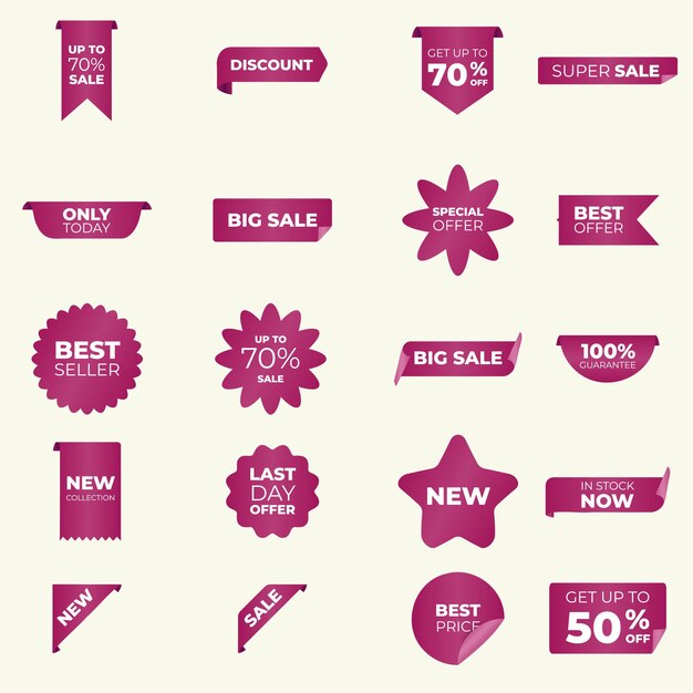 Red scroll banners with big sale text Sale tag set Promotion price label mega sale