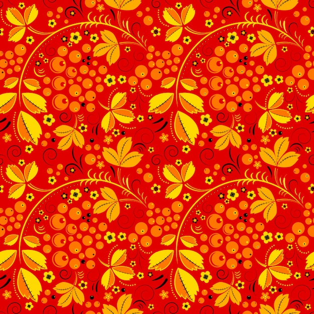 Red seamless pattern in floral folk tradition