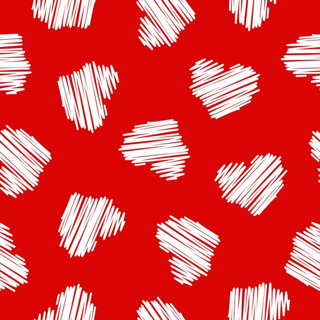 Red seamless pattern with white hand drawn hearts