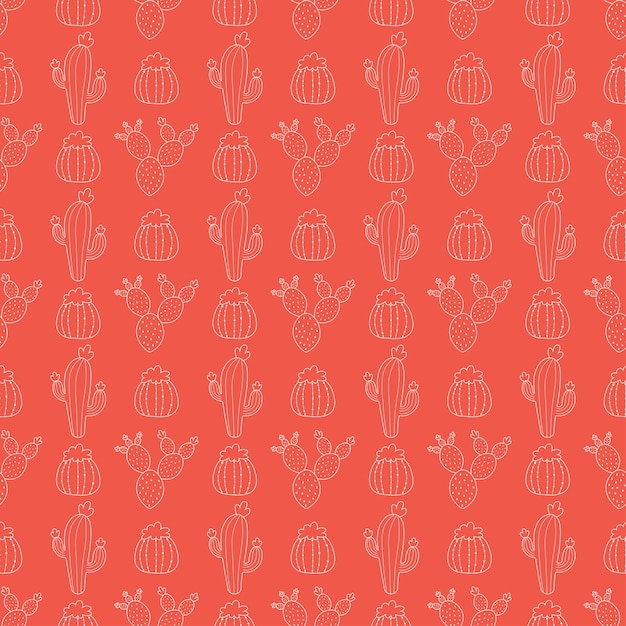 Red seamless patterns with white cactus