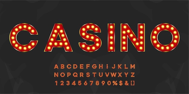 Red shining marquee alphabet with numbers and warm light vintage illuminated letters for sale banner