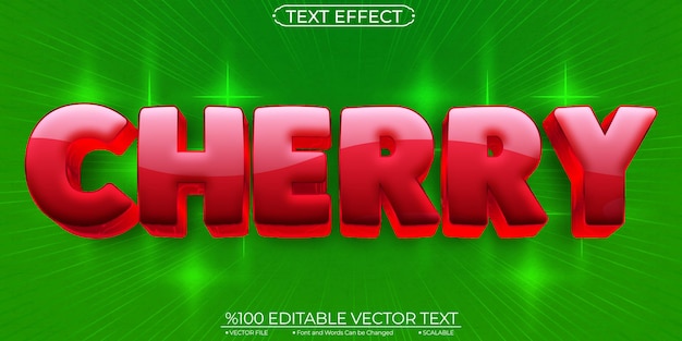 Red Shiny Cartoon Fruit Cherry Editable and Scalable Vector Text Effect