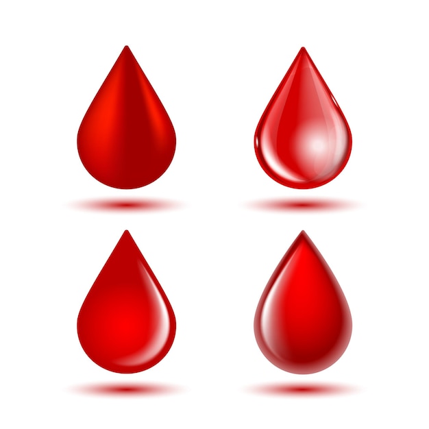 Red shiny drops of blood isolated on white background. vector illustration