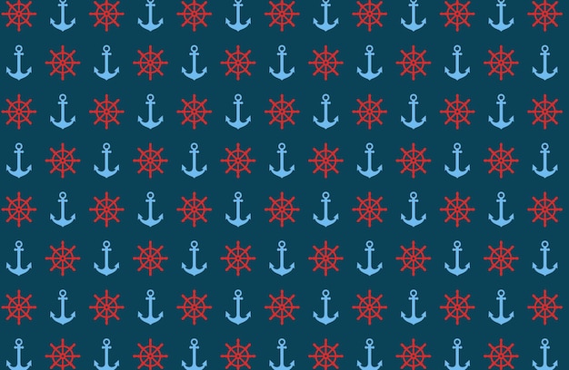 Red ship wheel and blue anchor seamless fabric pattern